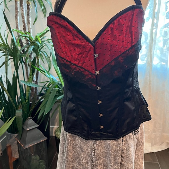 Size 38 Corset story red and black burlesque steel corset with halter top - Picture 12 of 15
